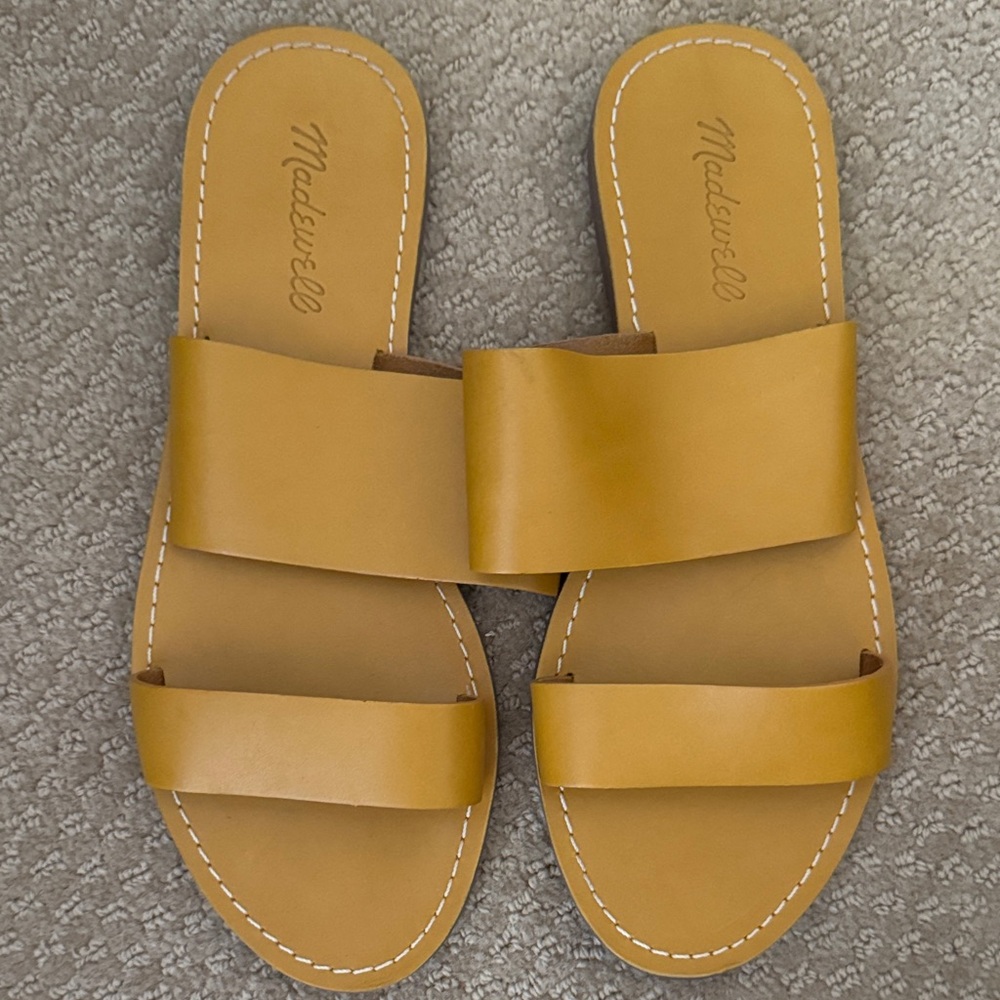 Madewell Mustard Double-Band Slide Sandals